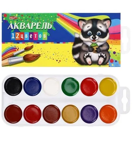 Краски акварельные в картонной упаковке 12цв КА-2774