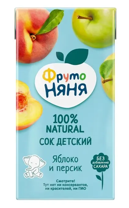 Дет пит Фрутоняня Сок яблоко-персик б/сахара 500мл т/п; 12