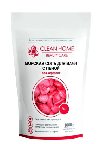 CLEAN HOME BEAUTY CARE соль д/ванн морская с пеной роза 1000г
