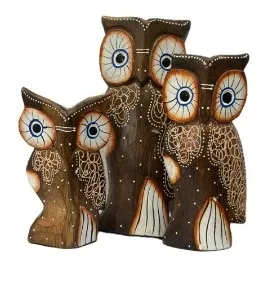 Набор фигурок из дерева совы с орнаментом 3шт 8*7*17см 4165721