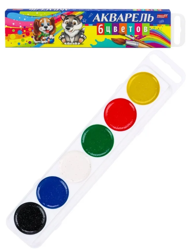 Краски акварельные в картонной упаковке 6цв КА-2985