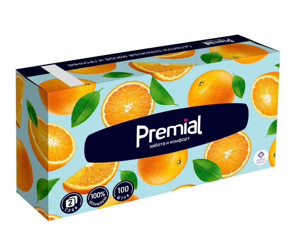 PREMIAL салфетки бумажные белые нон стоп 2сл. 100шт