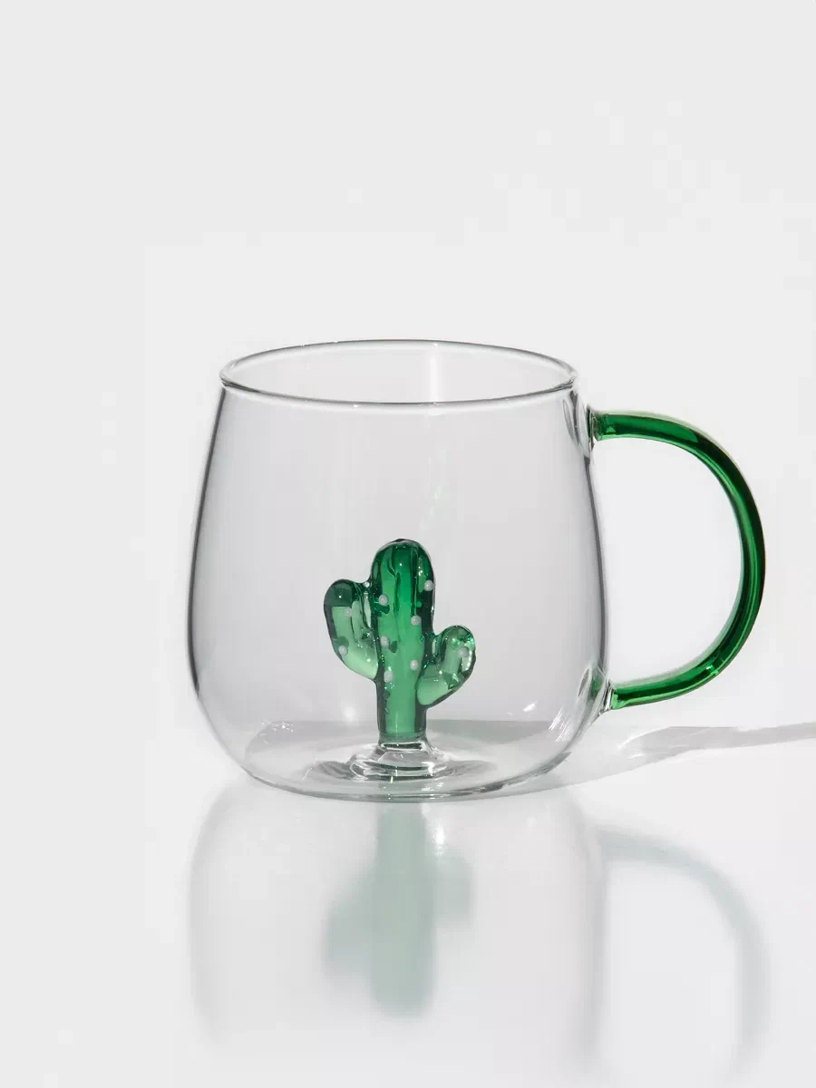 Кружка стекло с фигуркой на дне кактус 350мл 9700893