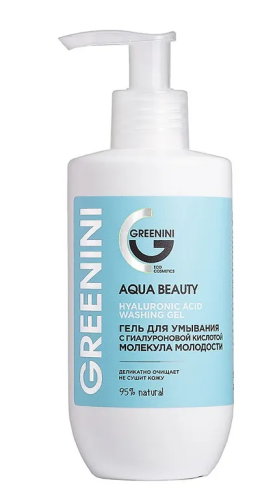 GREENINI гель д/умывания с гиалуроновой кислотой молекула молодости aqua beauty 250мл