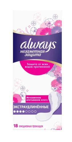 ALWAYS прокладки ежедневные аромат.незаметная защита экстраудлинен single 18шт