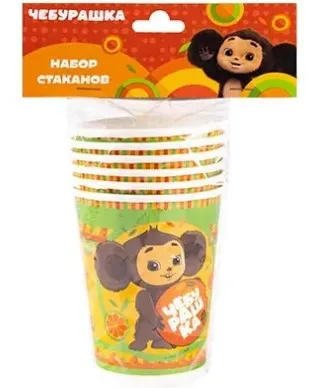 ВЕСЕЛАЯ ЗАТЕЯ набор стаканов бумажных Чебурашка 250мл 6шт 1502-6261