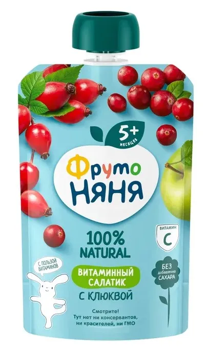 Дет пит Фрутоняня Пюре яблоко-шиповник-клюква с сах с 5 мес 90г дой-пак; 12/3