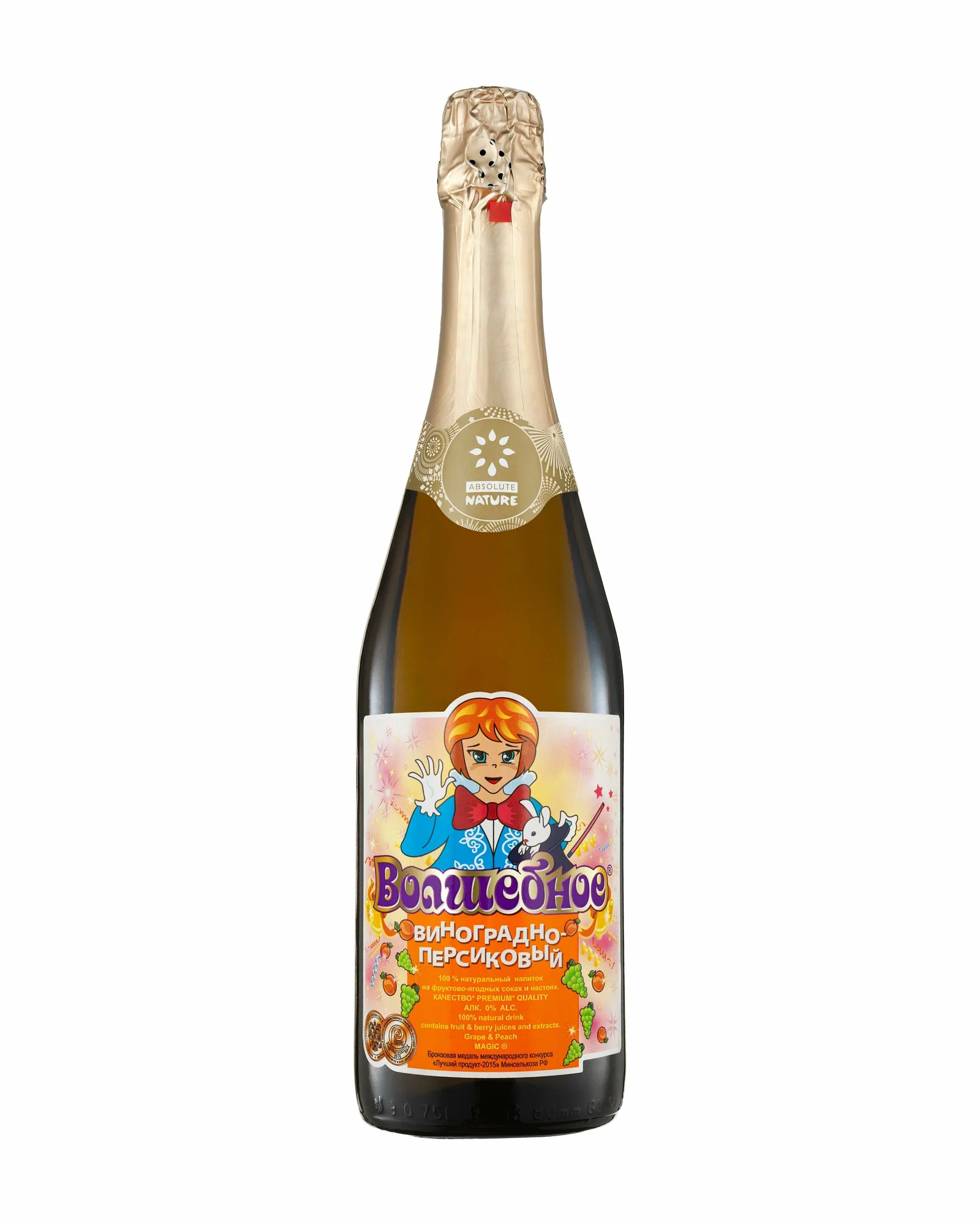 ABSOLUTE NATURE напиток среднегазированный персик и виноград волшебное вит С 750мл ст.б/6