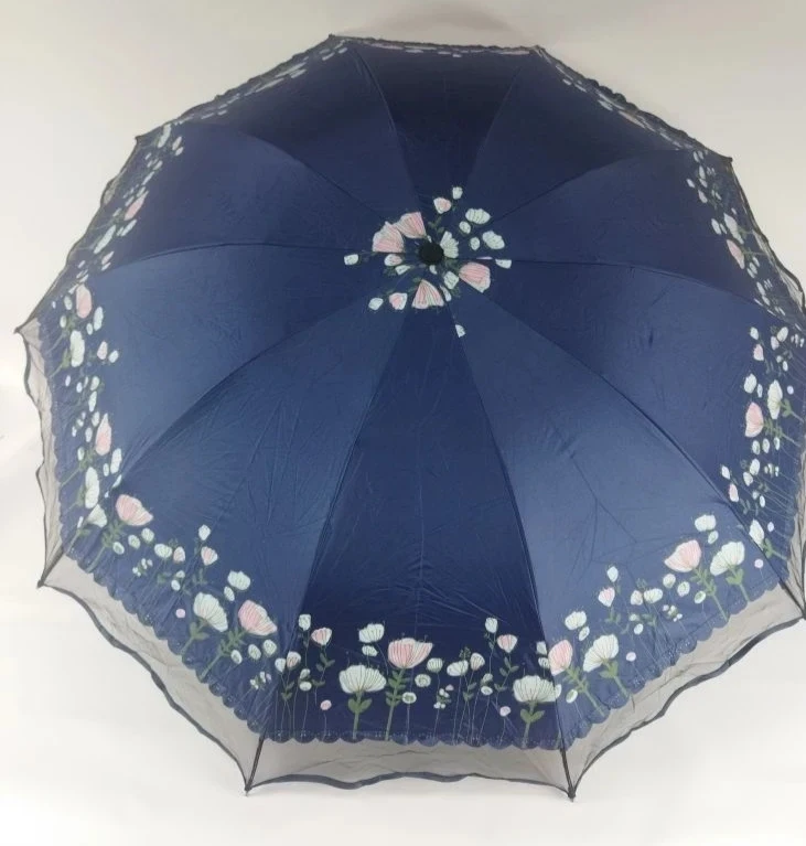 Зонт механический 2-х слойный ажурный край Д:60см ED25461