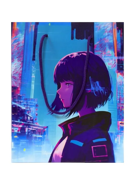 Пакет подарочный девушка в неоне 18*22,3*10см 10331346