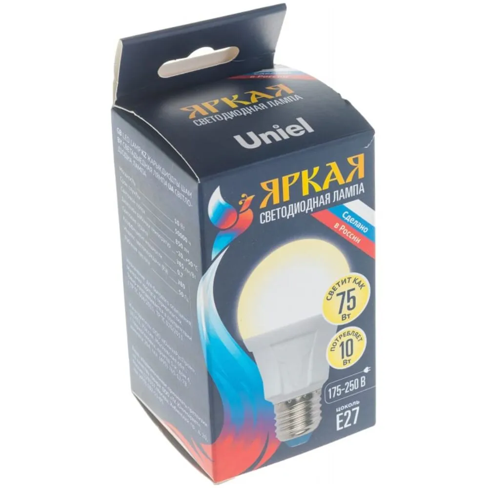 UNIEL лампа светодиодная матовая теплый белый свет LED-A60 10W/WW/E27/FR PLP01WH