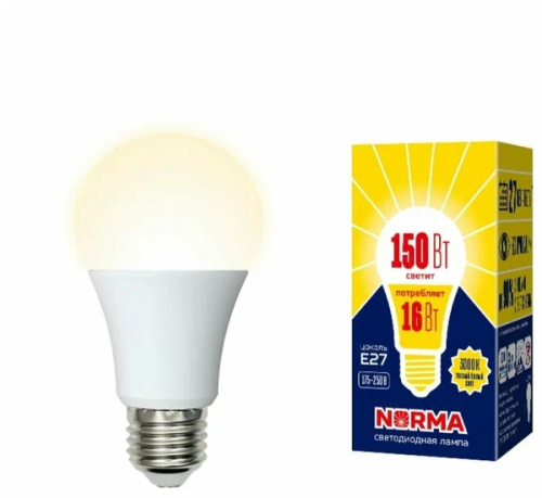 VOLPE лампа светодиодная A матовая теплый белый свет 3000K LED-A60-16W/WW/E27/FR/NR