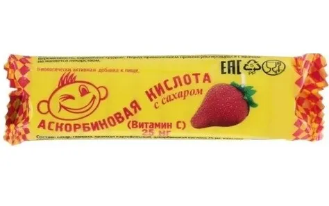 АСКОПРОМ бад аскорбиновая кислота с сахаром клубника 3г №10                                        