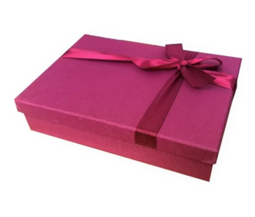 Коробка подарочная с бантом рогожка цв.бордовый 25*17*6см Д10103П.320.2