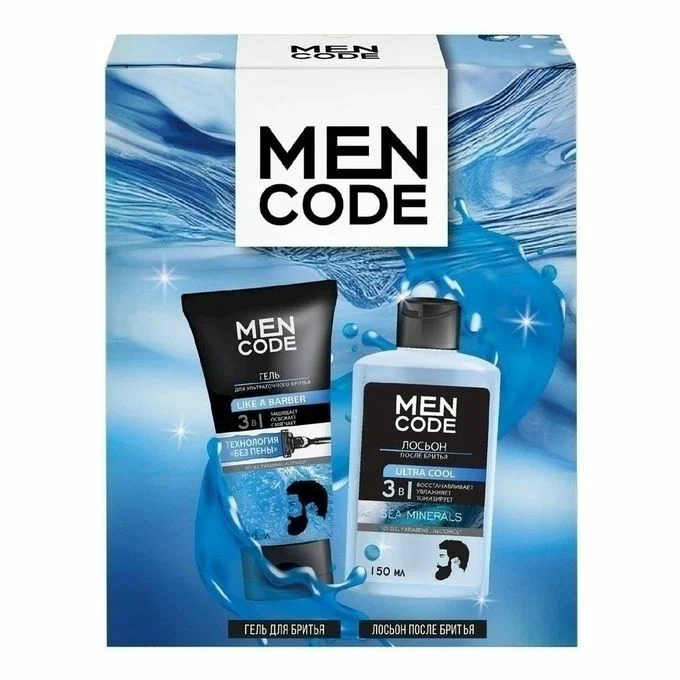 MEN CODE набор подарочный: гель д/бритья like a barber 150мл+лосьон п/бритья ultra cool 150мл