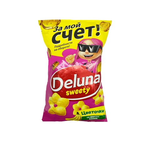 DELUNA снеки кукурузные цветочки со вкусом банана 85г_
