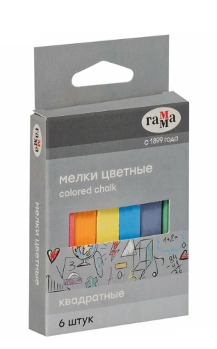 ГАММА мелки школьные цветные мягкие квадратные 6шт