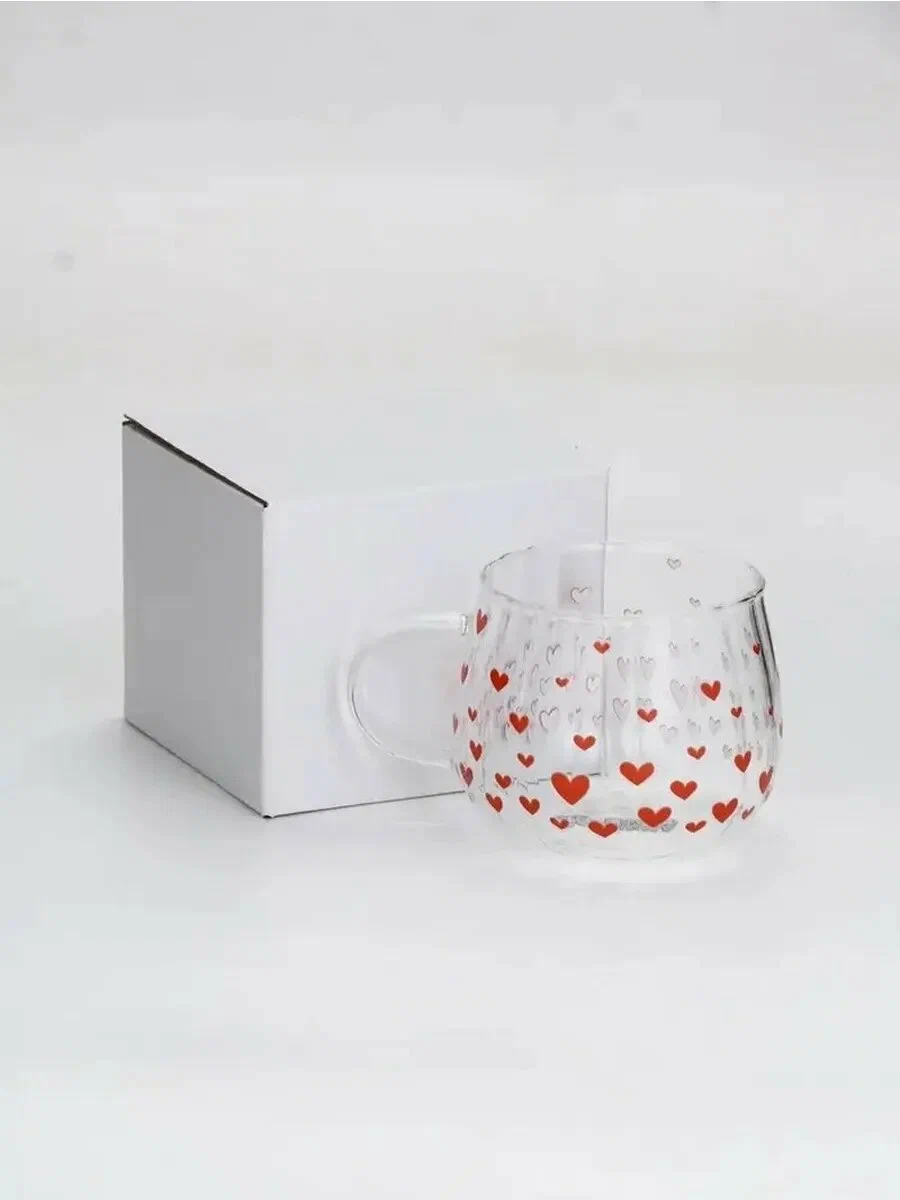Кружка стеклянная сердечки 350мл 10876645