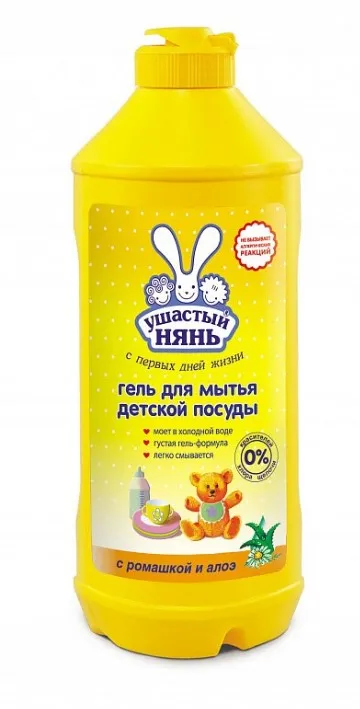 УШАСТЫЙ НЯНЬ гель д/мытья детской посуды ромашка и алоэ 500мл (20)
