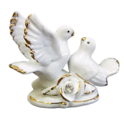 Статуэтка голуби пара на ветке розочка фарфор 9*6см KL-309