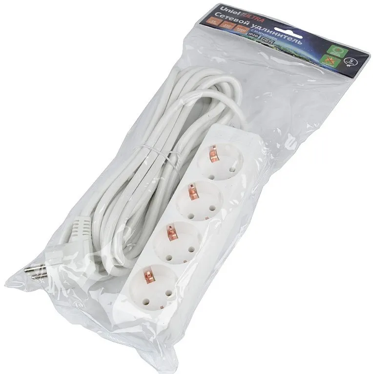 UNIEL удлинитель с заземлением 16А 4гн. 5м S-GCU4-5 WHITE