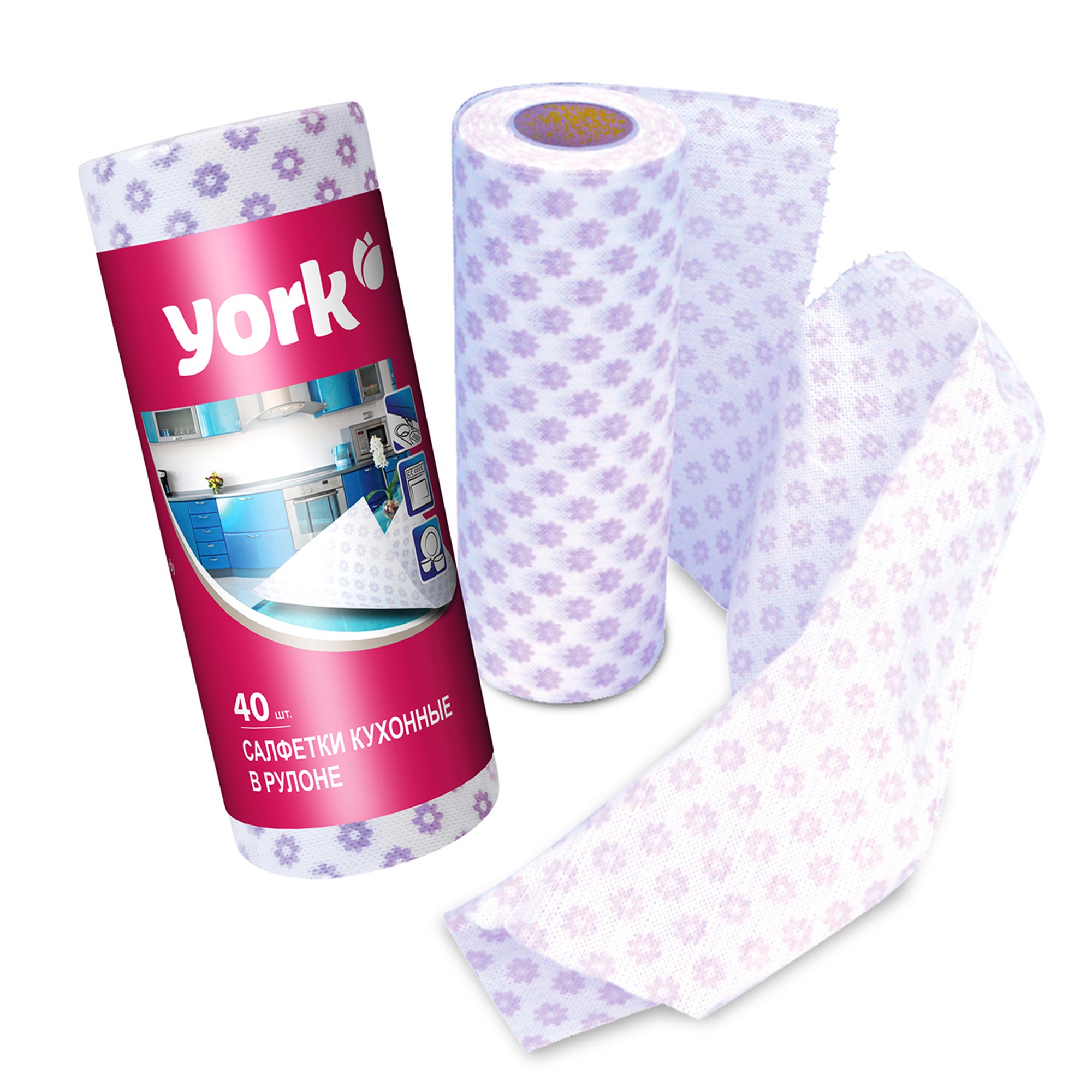 YORK салфетки в рулоне премиум вискозные цветок 25*40см 40шт