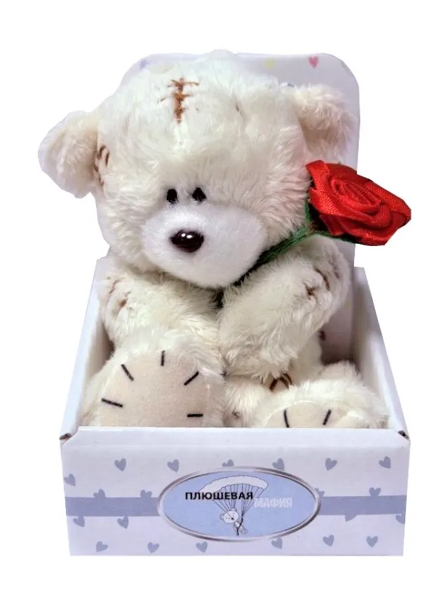 Игрушка мягкая мишка с розой белый 130189