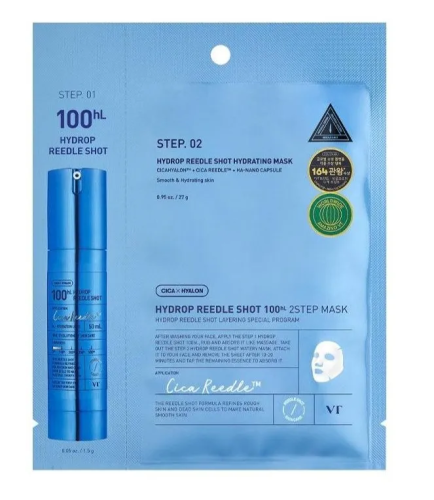 VT COSMETICS маска тканевая двухфазная с микроиглами hydrop reedle shot 100hL 2step mask 27г+1,5г