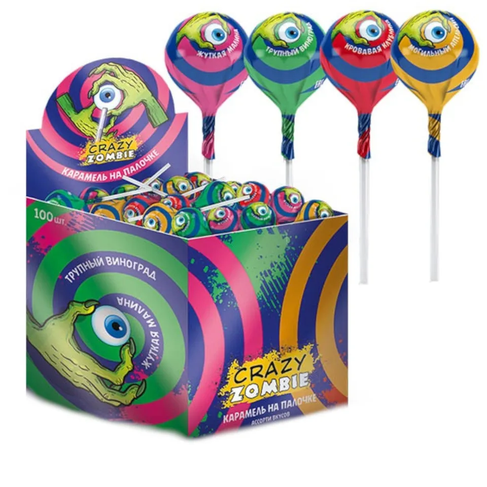 ZOMBIE МОЗГ карамель на палочке фруктовое ассорти 12г/100