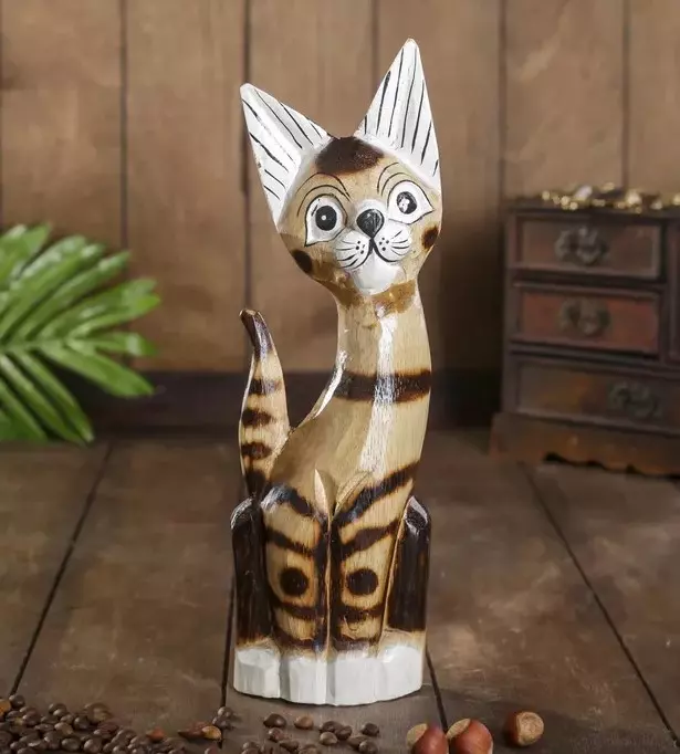 Фигурка из дерева полосатый кот 30см 4165565
