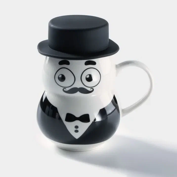 Кружка с силиконовой крышкой джентльмен 380мл 3929469