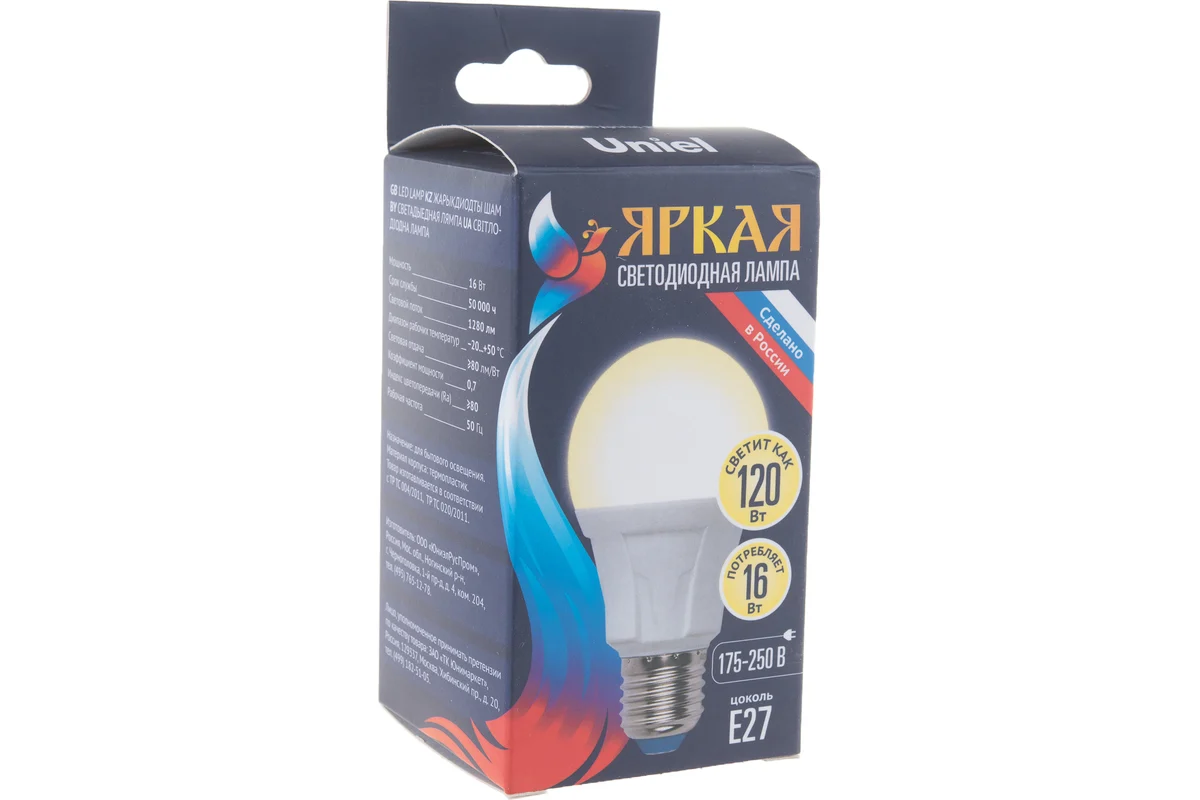 UNIEL лампа светодиодная LED-A60 16W/3000K/E27/FR PLP01WH