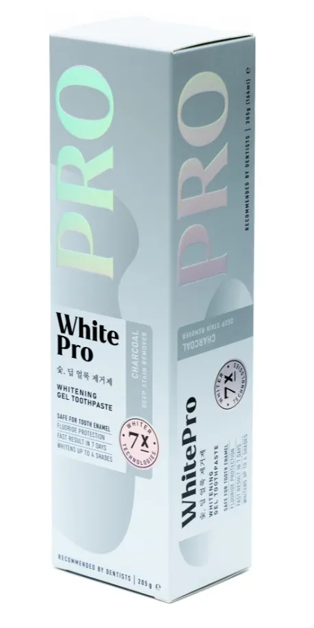 WHITE PRO паста зубная гелевая отбеливающая с углем против глубоких пятен на эмали 205г