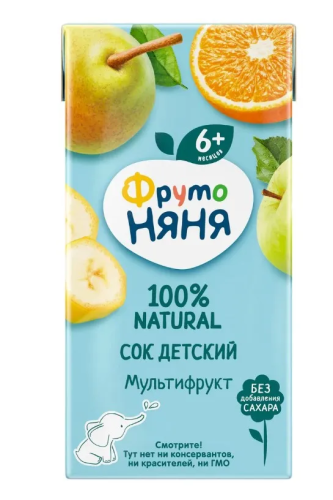 Дет пит Фрутоняня Сок мультифруктовый б/сахара с 8мес 200мл т/п; 18