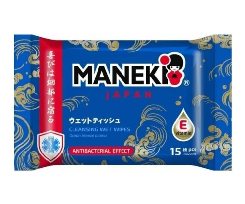 MANEKI салфетки влажные антибактериальные морская свежесть 15шт WT518H