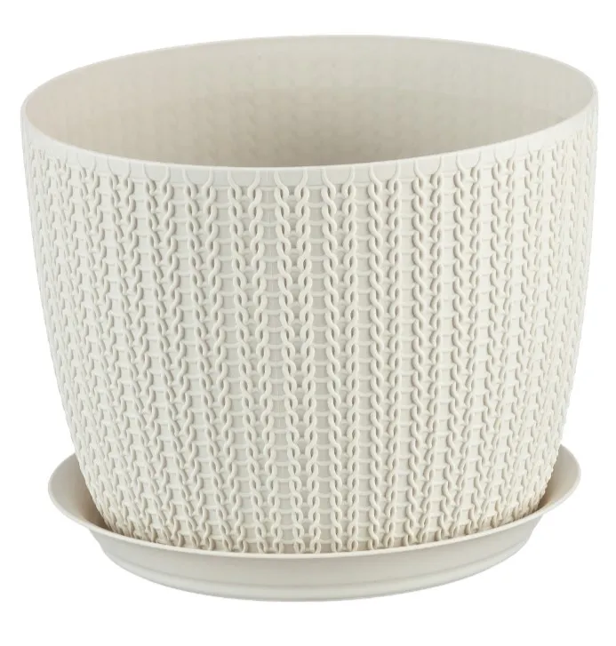Кашпо вязание цв.белый ротанг  с/п  1,1л М3119