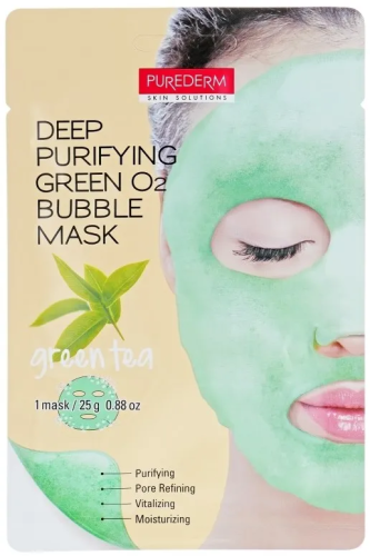 PUREDERM маска д/лица пузырьковая кислородная зеленый чай 20г