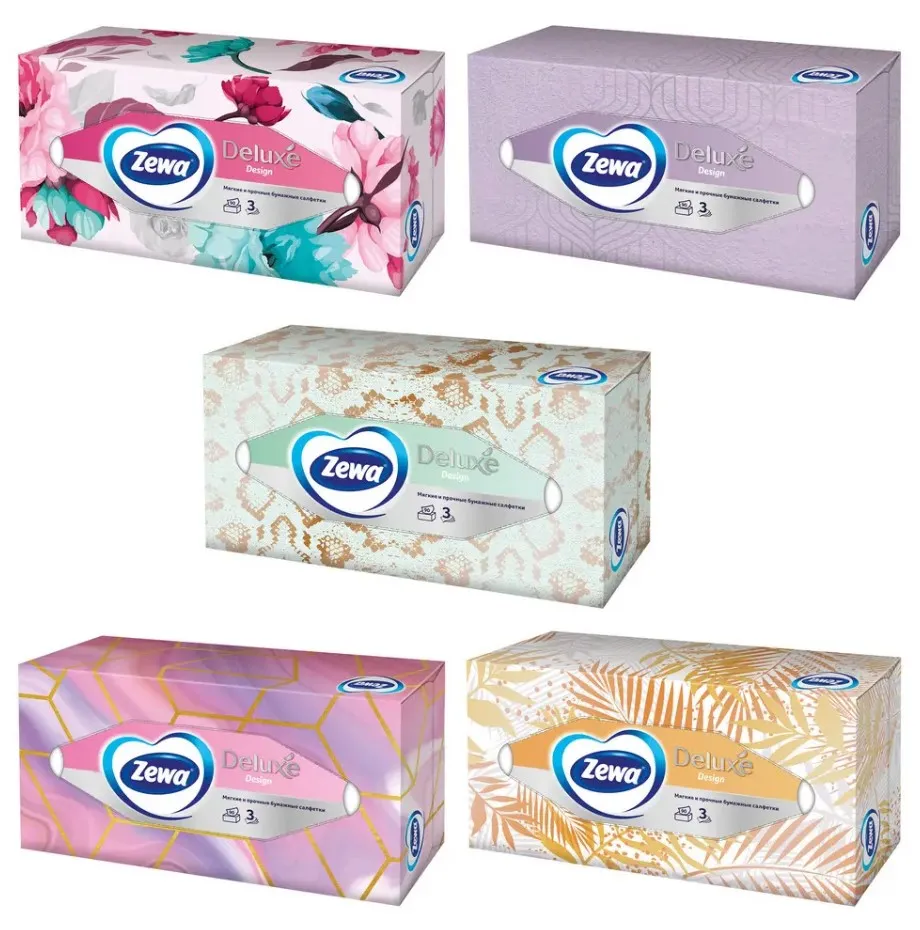 ZEWA Deluxe design салфетки бумажные д/лица 3сл.90шт