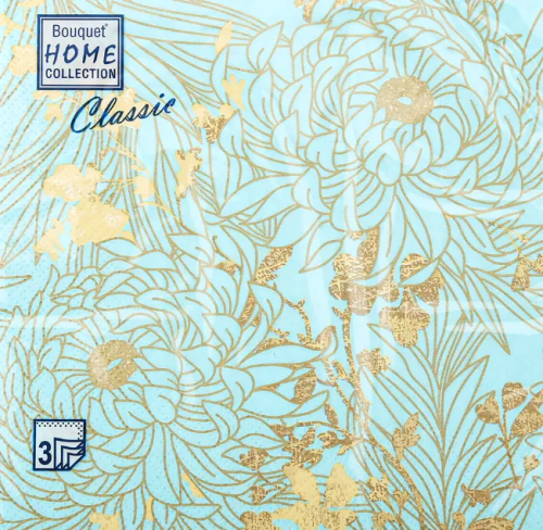 BOUQUET Home сollection салфетки столовые золотые цветы тиффани 3сл. 33*33см 20л