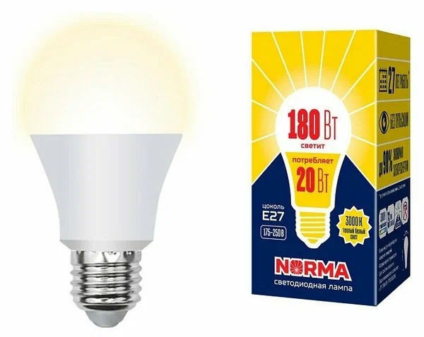 VOLPE лампа светодиодная norma LED-A65-20W/WW/E27/FR/NR