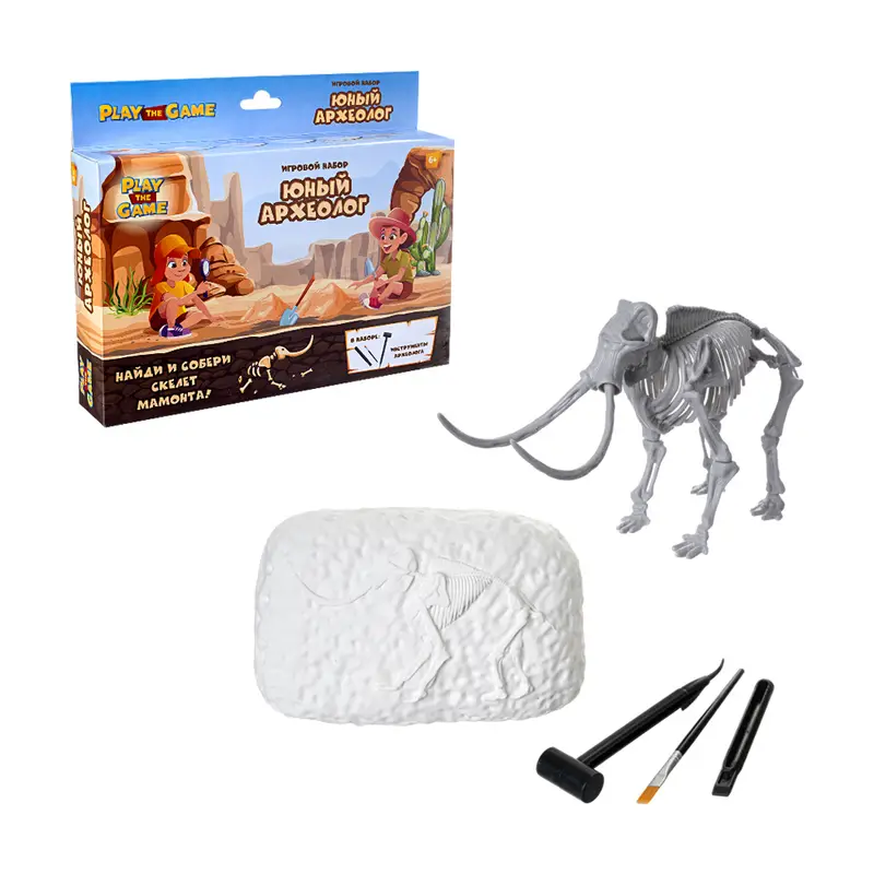 Набор игровой юный археолог: инструменты археолога, фигурки животных, гипс 1001807