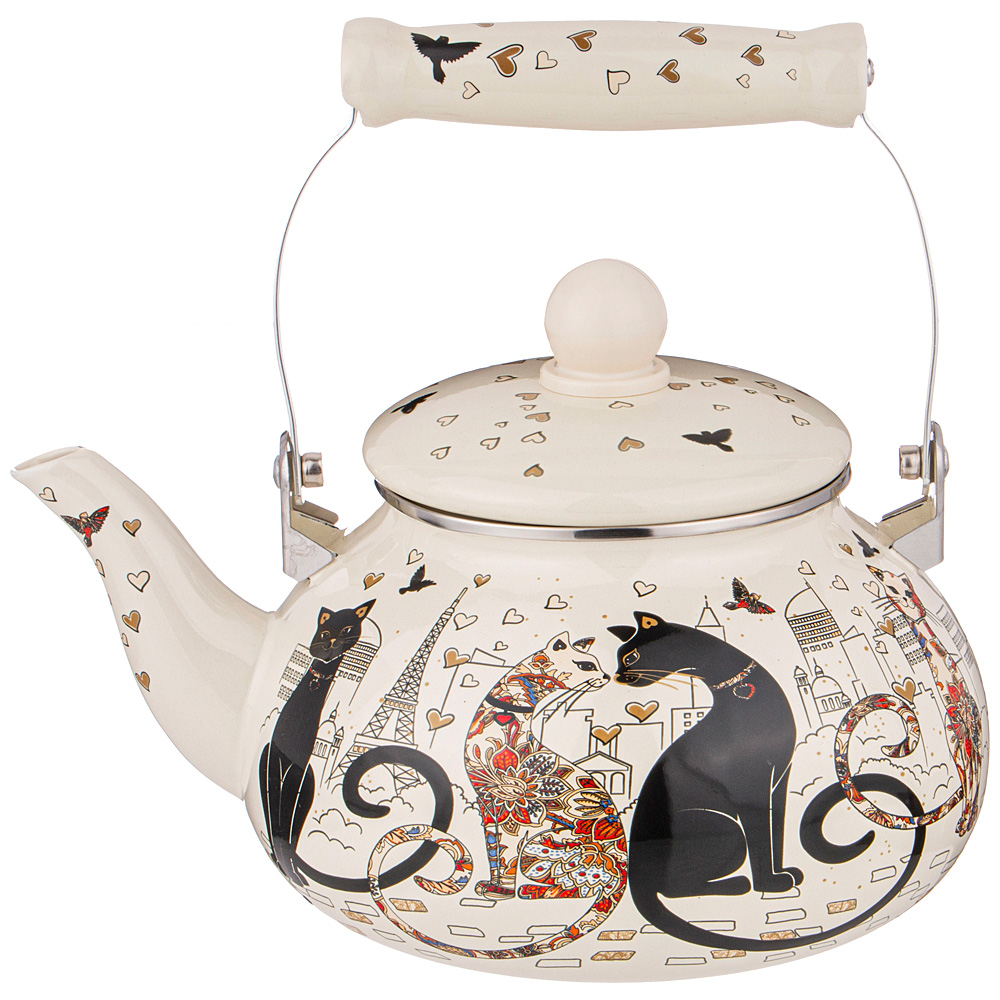 AGNESS Парижские коты чайник эмалированный 2,5л