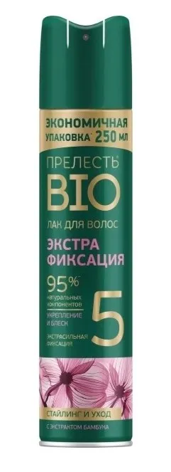 ПРЕЛЕСТЬ БИО лак д/укладки волос экстра фиксация с экстрактом бамбука 210мл