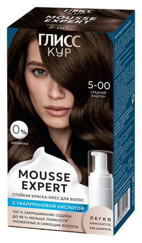 Краска-мусс для волос Глисс Кур Mousse Expert, тон: 5-00 средний каштан, 85 мл