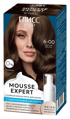 Краска-мусс для волос Глисс Кур Mousse Expert, тон: 6-00 светлый каштан, 85 мл