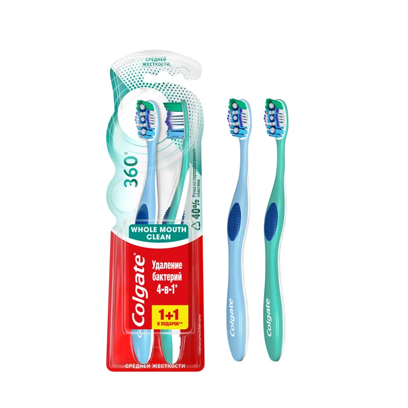 COLGATE щетка зубная 360 суперчистота всей полости рта средняя 2+2шт