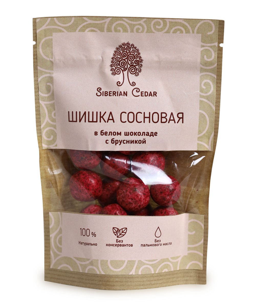 СИБИРСКИЙ КЕДР шишка сосновая в белом шоколаде с брусникой 60г