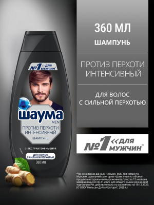 ШАУМА шампунь д/волос мужской Intensive против перхоти имбирь 360мл