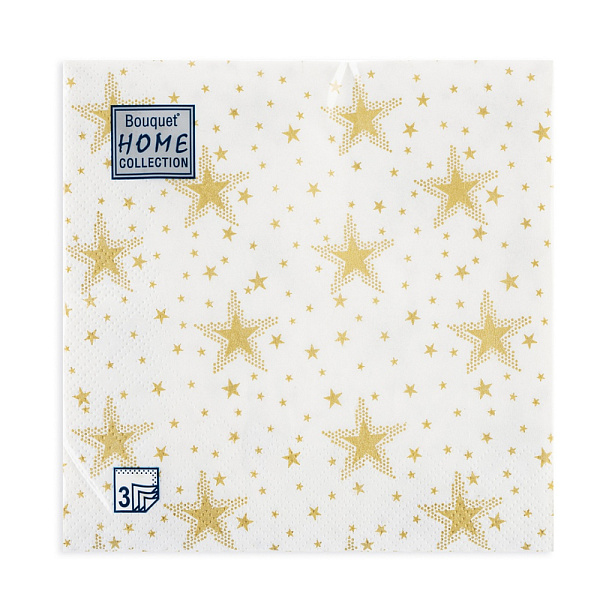 BOUQUET Home сollection салфетки столовые нг золотые звезды на белом фоне 3сл