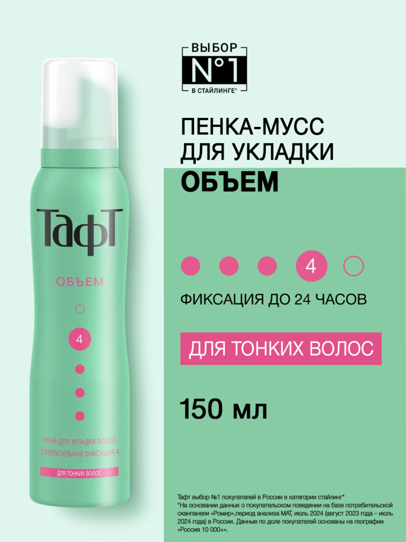 TAFT пена д/укладки тонких волос объем сверхсильная фиксация 150мл